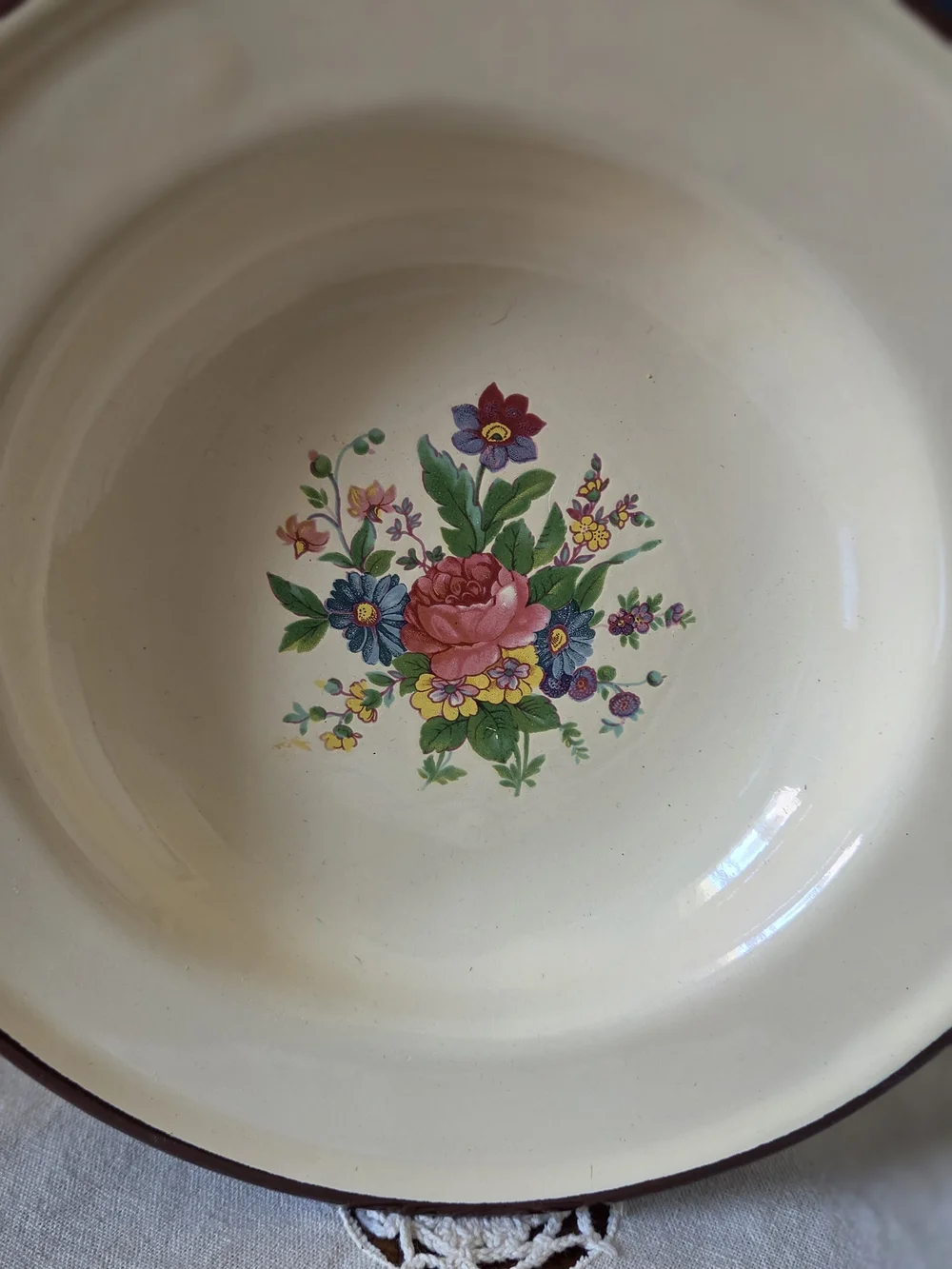 Vintage Cream Floral Serving Bowl | Farmhouse Cottage Kitchen Decor